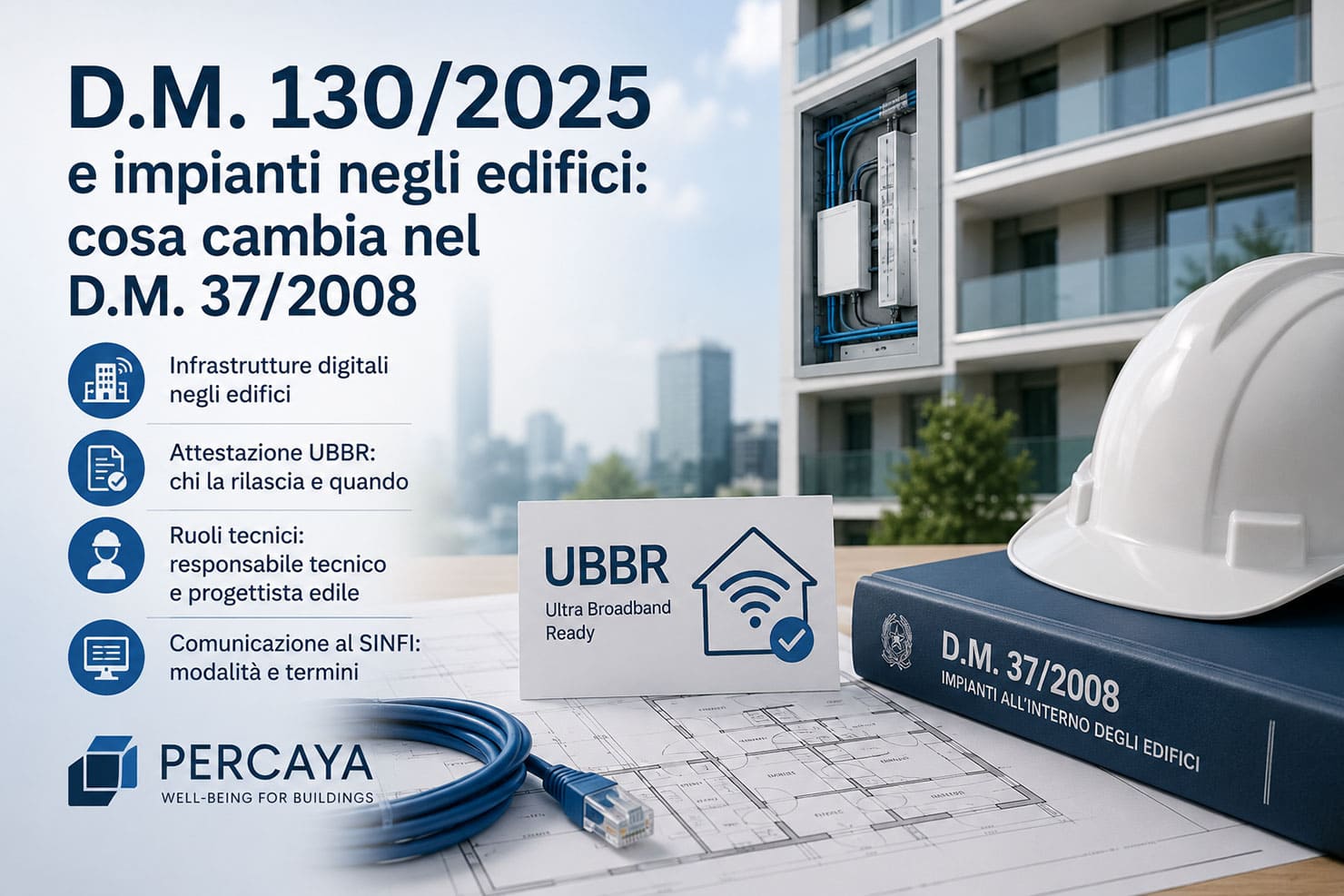 home test 7 Infografica sul D.M. 130/2025 con edificio, infrastruttura digitale, attestazione UBBR e comunicazione al SINFI